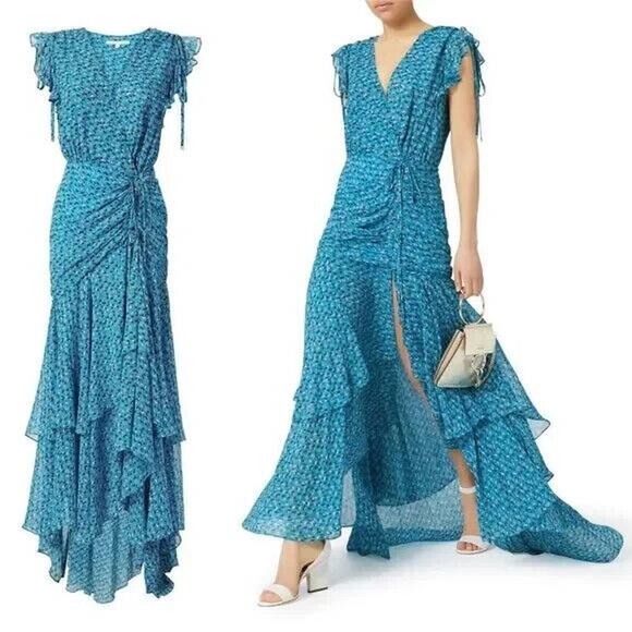 NWT Veronica Beard Floral Samara Silk Maxi Dress Size 2 Blue #1C501 - Picture 3 of 11